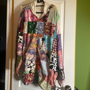Patchwork hoodie jacket, size XXL lined, pit to pit 27 NWT🩷💙🖤